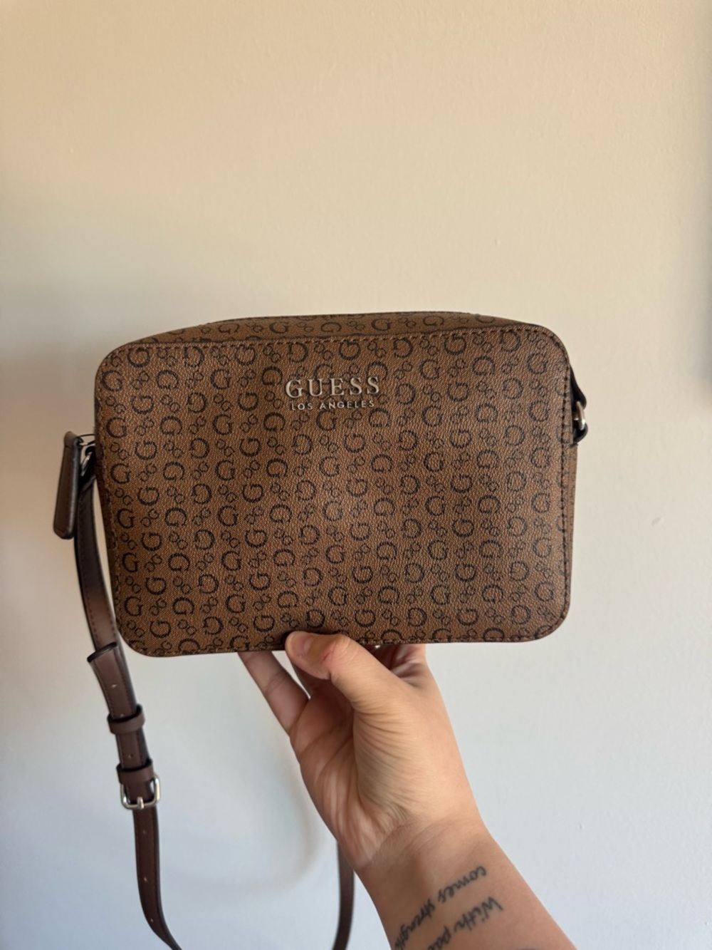 GUESS Brown Logo-Print Belt Bag